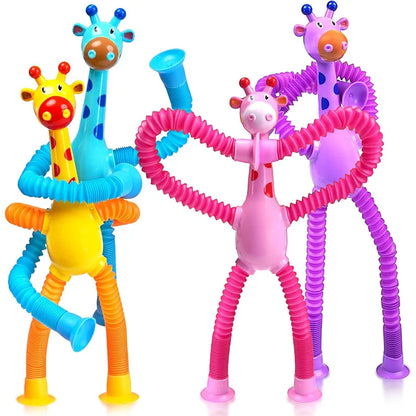 Giraffe Sensory Travel Toys 4Pcs Suction Airplane Autism Pop Tube Fidget Toys Autistic Easter Basket Stocking Stuffer Gift