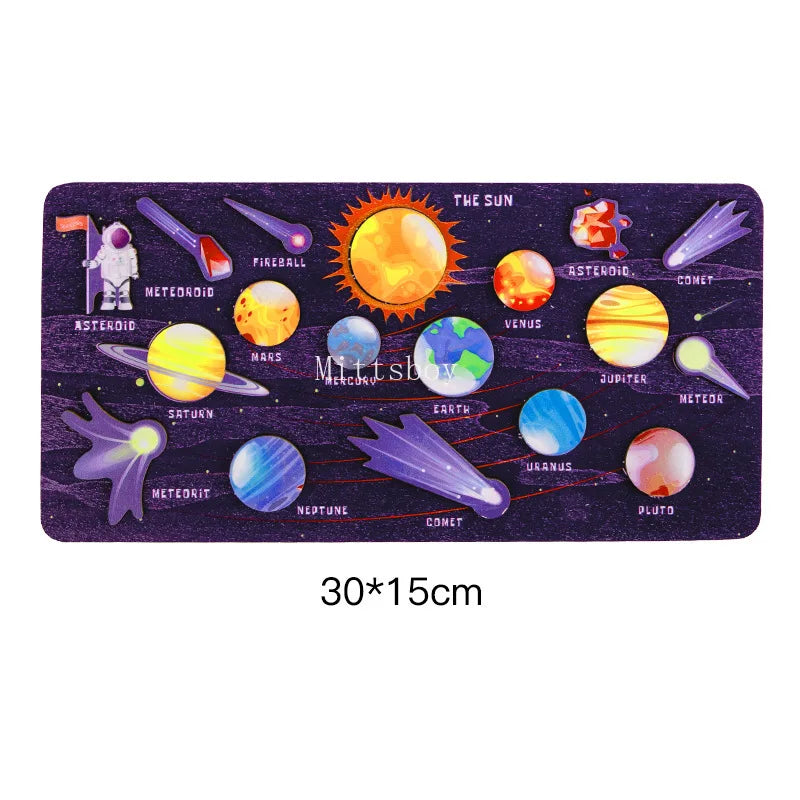 Baby Wooden Montessori Teaching Aids Science Cognition Jigsaw Puzzle Universe Solar System Eight Planet Matching Educational Toy