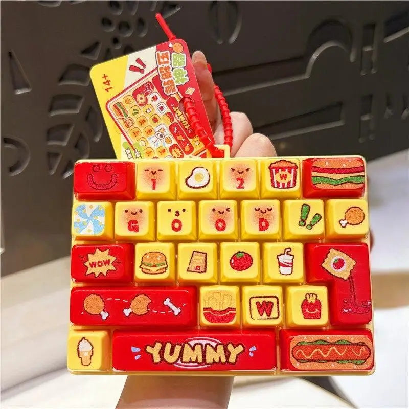 Creative Food Themed Keyboard Keychain 26 Buttons Decompression Toy Funny Stress Relief Fidget for Kids Rewards