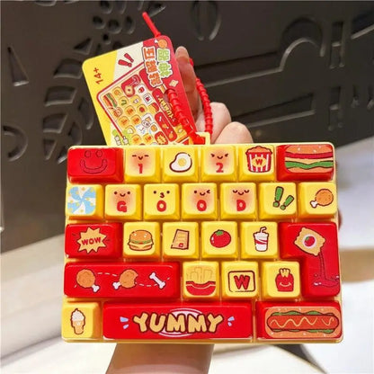 Creative Food Themed Keyboard Keychain 26 Buttons Decompression Toy Funny Stress Relief Fidget for Kids Rewards