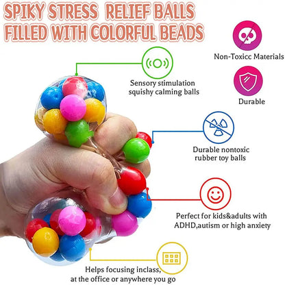 Creative Stress Relief Balls Colorful Squeeze Ball Water Bead Decompression Fidget Toy for Kids Adults Anxiety Autism ADHD