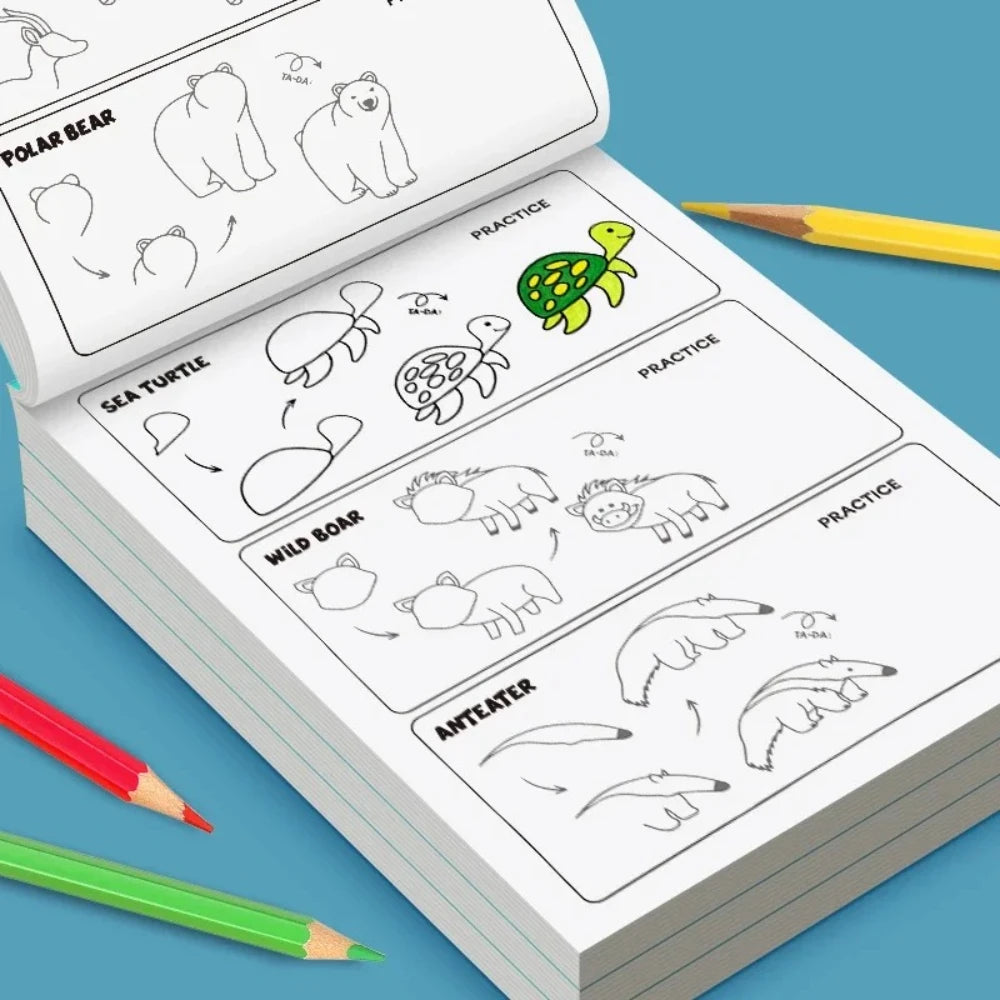 Kids Step by Step Drawing Book DIY Coloring Pages Learn How to Draw Easy Tutorial Creative Art Activity Gift for Children