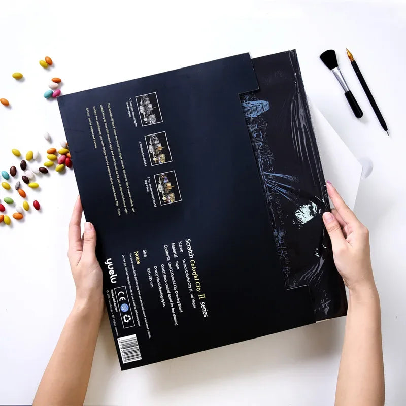 Handmade DIY Scratch Art Painting Toy Colorful City Night View Painting Learning Card Scratching Toy Kids Creative Birthday Gift