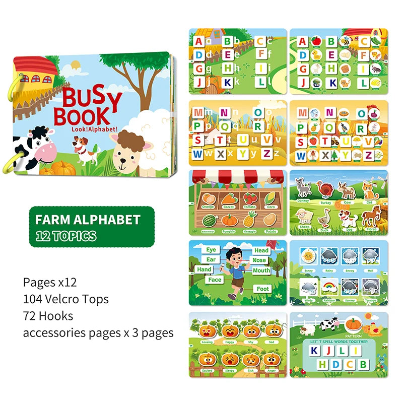 Busy Book for Kids Toddlers Ages 3-6 Montessori Quiet Book Preschool Learning Activity Books Reusable Sticker & Velcro Matching