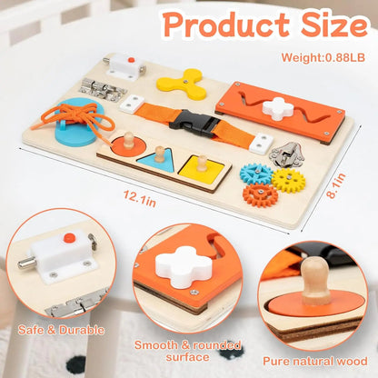 Montessori Busy Board for Toddlers Wooden Activity Sensory Board for Fine Motor Skills Travel Educational Learning  Toys for Kid