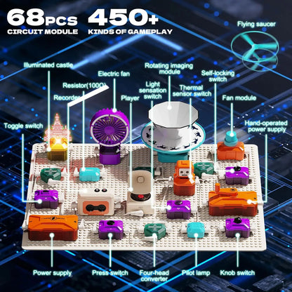68PCS Kids Science Circuit Kit - 450+ STEM Projects! Rotational Imaging, Sound Recording & Playback,Electronics Exploration Toy