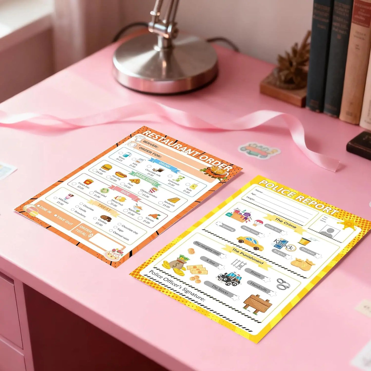 Pretend Play Notepads 6 Pack Playtime Pads Pretend Notebooks Imaginative Role Play Game Notepads for Boys & Girls