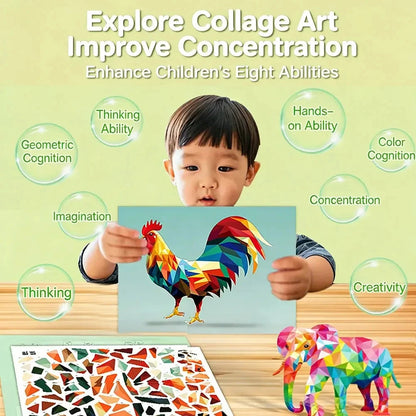 Kids 3D Animal Jigsaw Puzzle Stickers DIY Handmade Creative Collage Art Set With Self-Adhesive Paper Back To School Gifts ﻿
