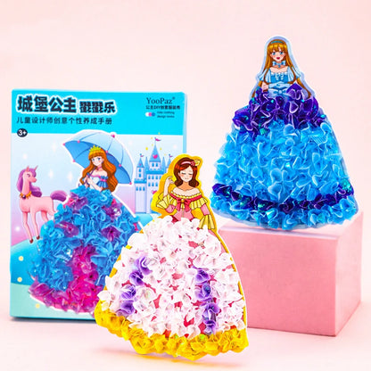 Creative Princess Puzzle Puncture Painting Board with Pens Fabric Craft Kits for Kids Poking Drawing Dress Up Boards DIY Toys