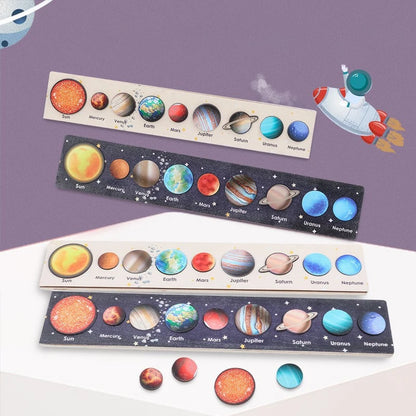 Baby Wooden Montessori Teaching Aids Science Cognition Jigsaw Puzzle Universe Solar System Eight Planet Matching Educational Toy