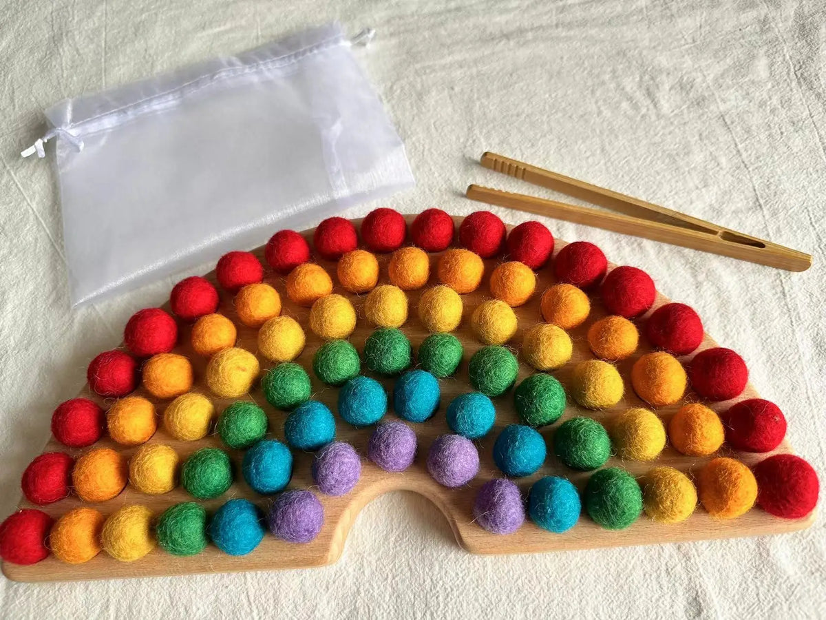 Montessori Sensory Wooden Toys Beech Caculate  Semi Tray One Hundred Board  with Felt Balls  ALphabets Numbers  Creative Play