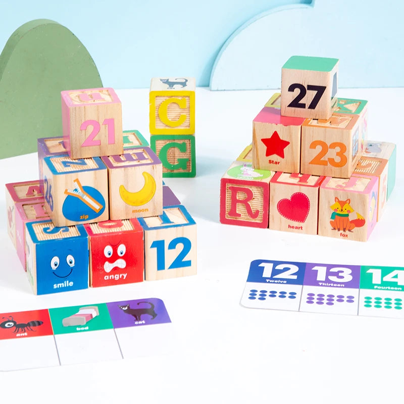 Montessori Wooden Number Blocks Early Learning Toys for Kids Letters Shape Color Animal Cognition Preschool Educational Puzzle
