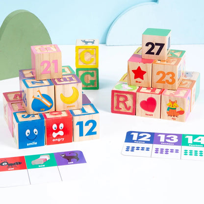 Montessori Wooden Number Blocks Early Learning Toys for Kids Letters Shape Color Animal Cognition Preschool Educational Puzzle