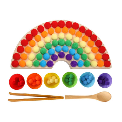 Children Fine Motor Skills Learning Counting Rainbow Pompoms Sorting Games Montessori Early Education Toy with Tweezers For Kids