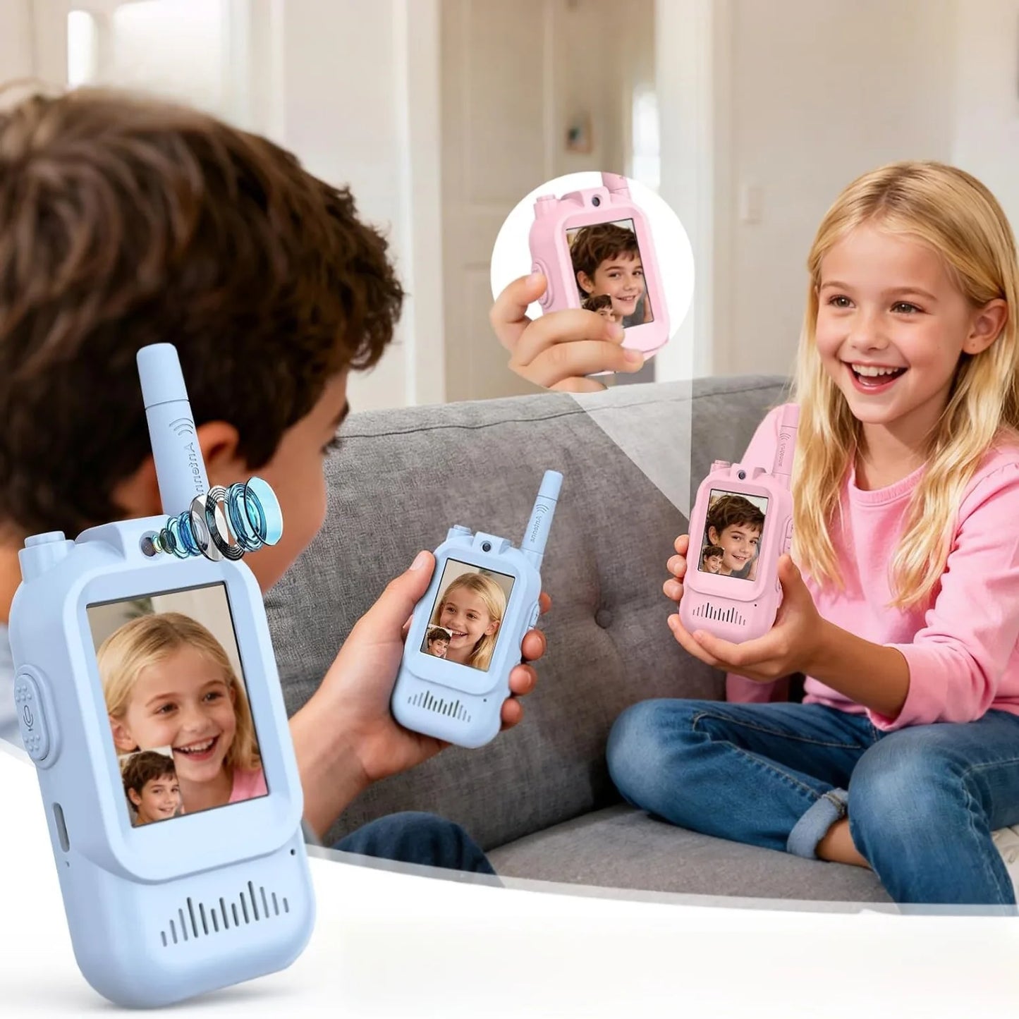 Video Walkie Talkies for Kids 2 Pack Rechargeable Intercom Walkie-talkie Cute 2 Inch Screen One-Click Call Child Video Intercom