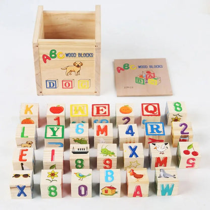 Cognition Learning Wooden Building Blocks Early Education Motor Skills Letter Cognitive Toys Cartoon ABC Letter