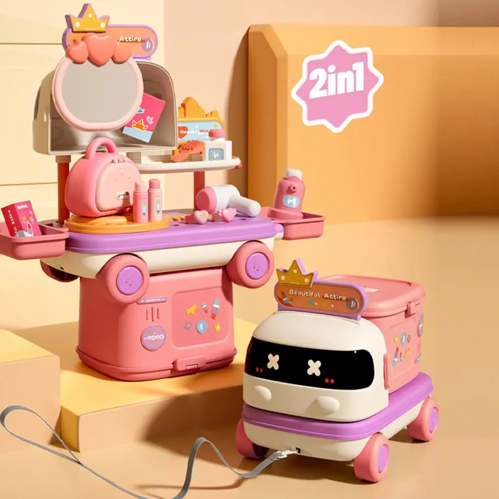 Kids Doctor Kitchen Makeup Toys for Girls Interactive Pretend Playhouse Set Portable Foldable Storage Box Children Birthday Gift