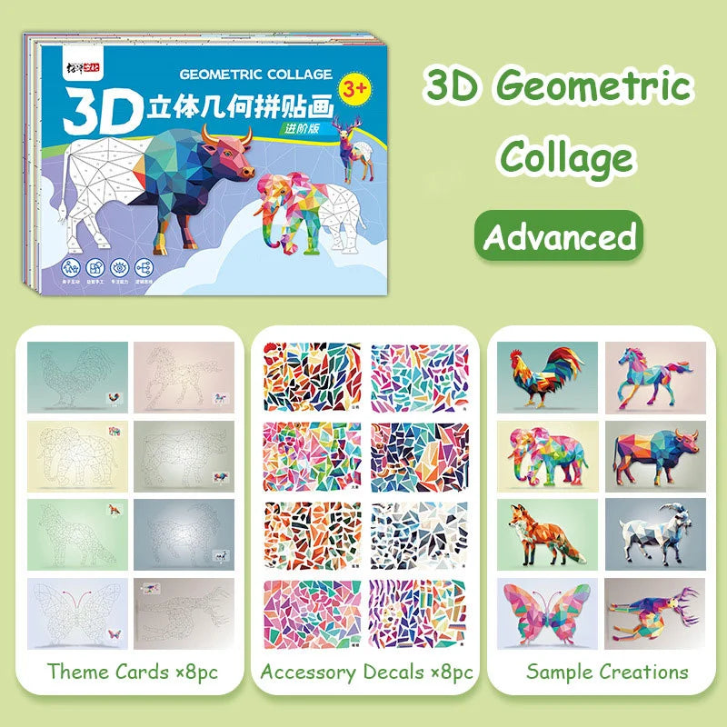 3D Geometric Collage Educational Toy For Kids Cartoon Stickers Beginner Craft Kit For Children