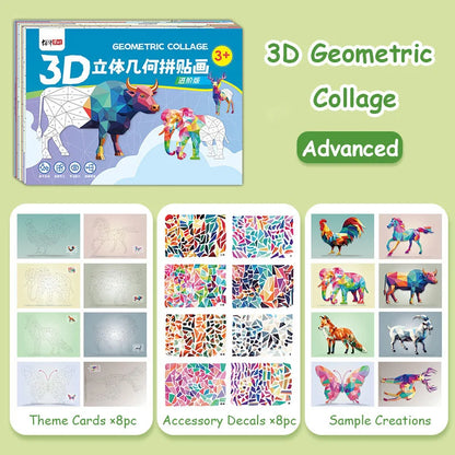 3D Geometric Collage Educational Toy For Kids Cartoon Stickers Beginner Craft Kit For Children