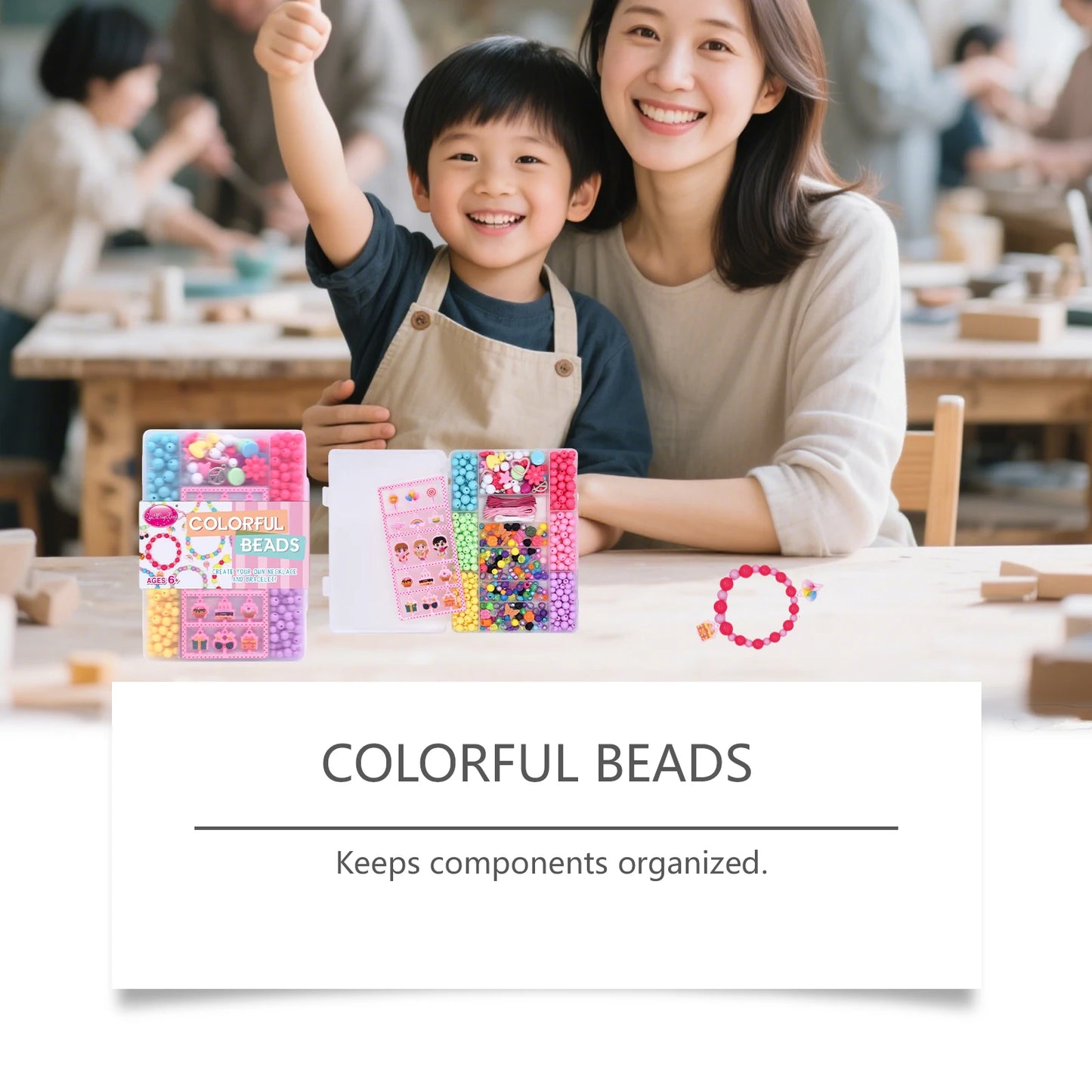 Colorful Kids DIY Bead Kit Bracelet Necklace Creative Art Birthday Toy Gift Girl Age 6+ Handmade Acrylic Multi‑shape Beading Set