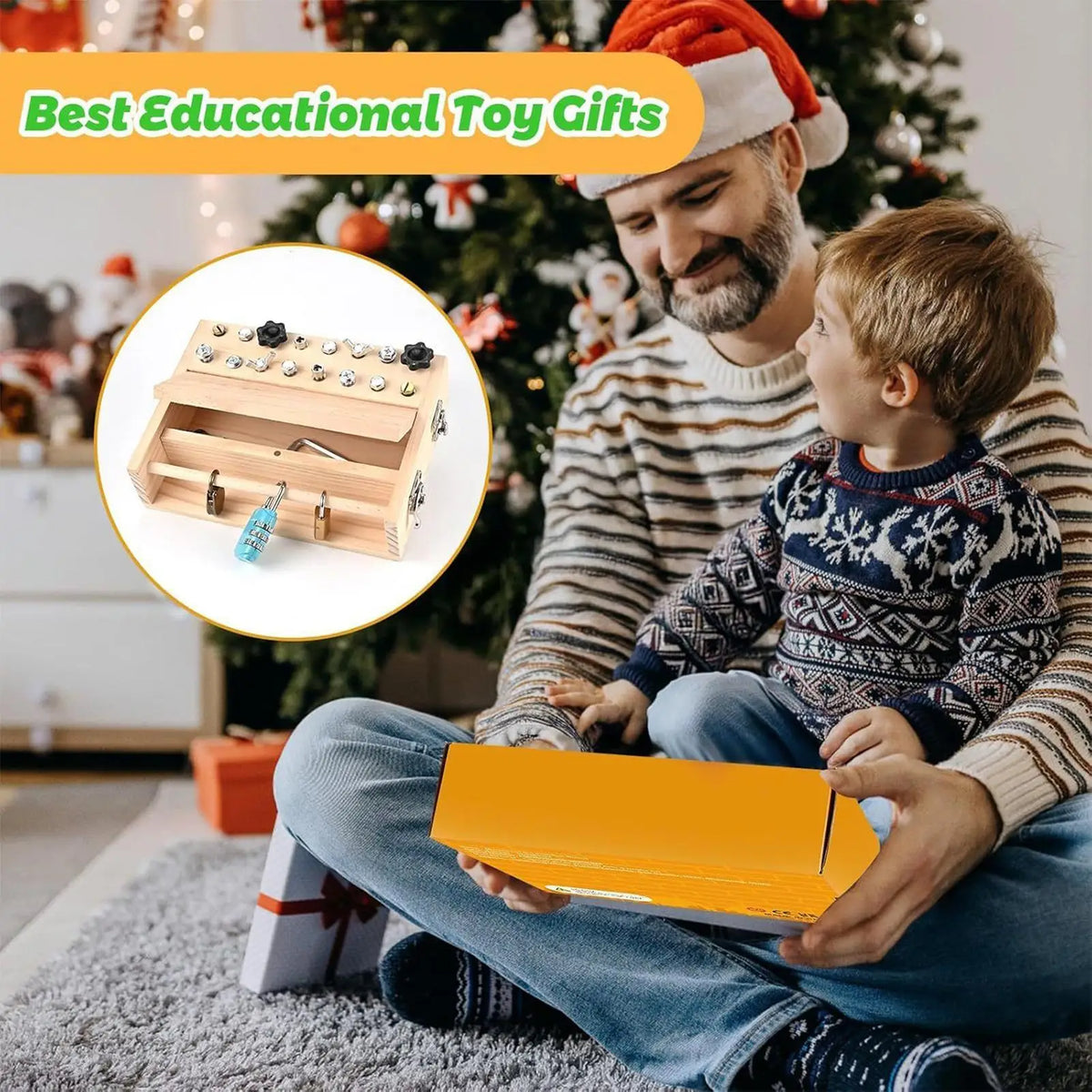 Montessori Screwdriver Board Toy Wooden Learning Key Lock Activity Sensory Fine Motor Skill Educational Toy for Kids Gifts