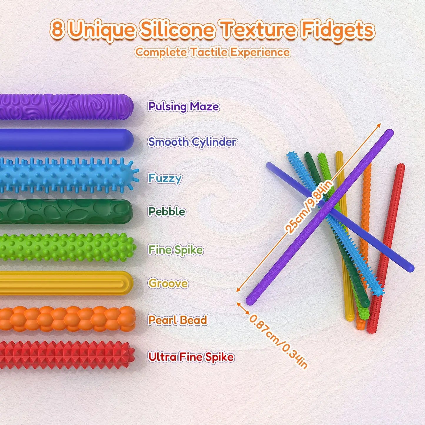 8pcs EDC Fidget Sensory Sticks toys, Worry Balls Autism Calming Kid Adults Anxiety Relief Stress Sensory Toy, Christmas gifts