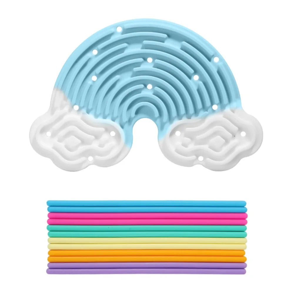 Silicone Sensory Activity Board 12 Strings Double-Sided Fidget Toy Calming Stress Relief Rainbow Sensory Toys ADHD and Autism