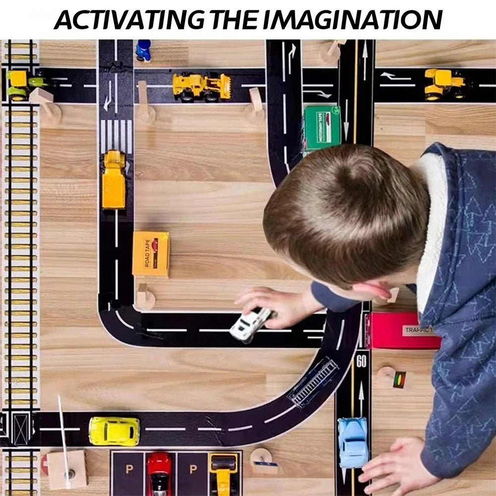 Creative Road Tapes Traffic DIY Highway Train Railway Tape Cartoon Car Stickers for Kids Racing Car Birthday Party Creative Gift