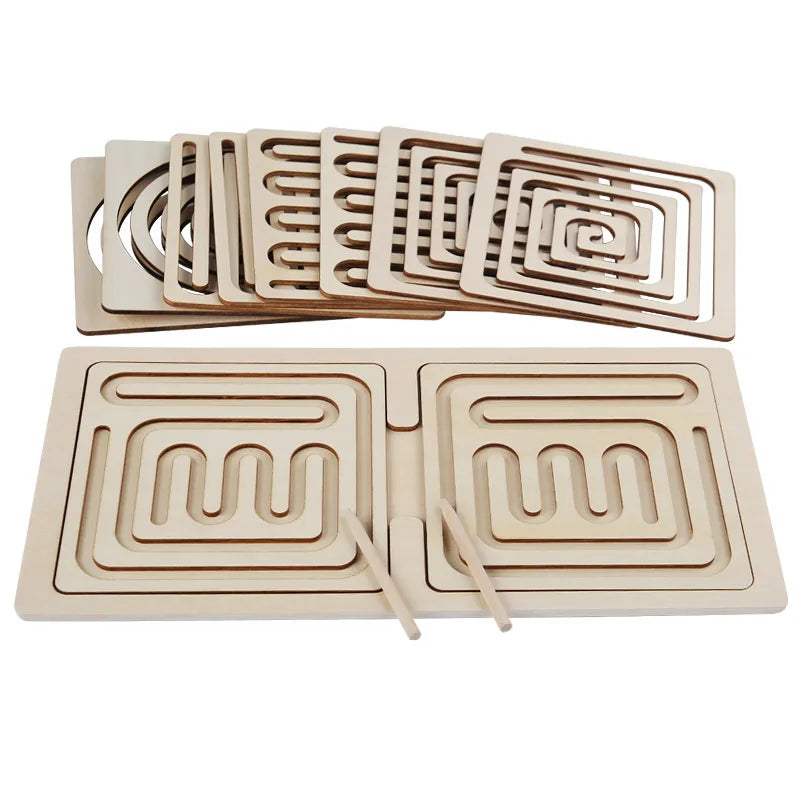 Children Left Right Brain Puzzle Pen Movement Trajectory Control Training Hand Brain Coordination Kids Wooden Educational Toys