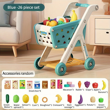 Kids Simulation Shopping Cart Toy Pretend Play Supermarket Trolley Groceries Food Early Education Toys for Boys Girls Gift