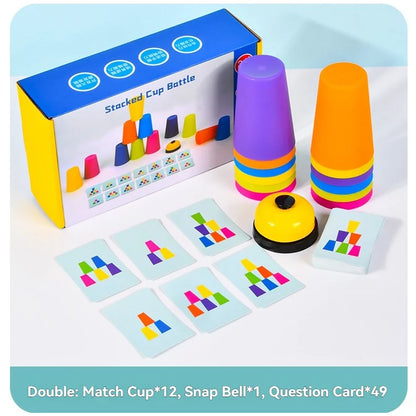 Montessori Toys Stack Cup Game With Card  Kid Educational  Intellectual Enlightenment Color Cognition Logic Training Children