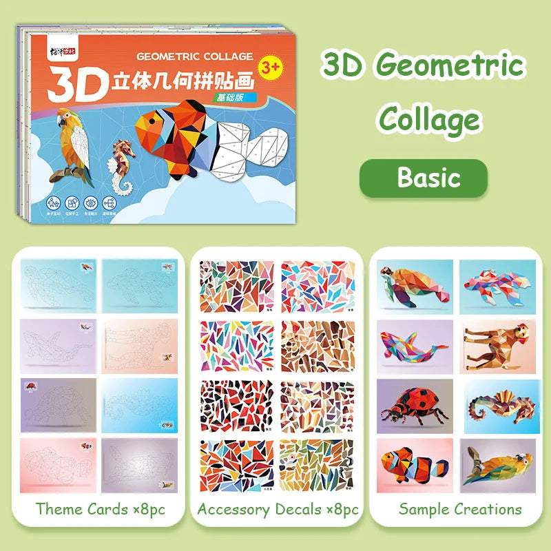 3D Geometric Collage Educational Toy For Kids Cartoon Stickers Beginner Craft Kit For Children