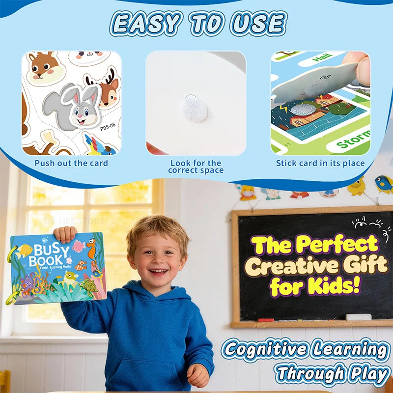 Busy Book for Kids Toddlers Ages 3-6 Montessori Quiet Book Preschool Learning Activity Books Reusable Sticker & Velcro Matching