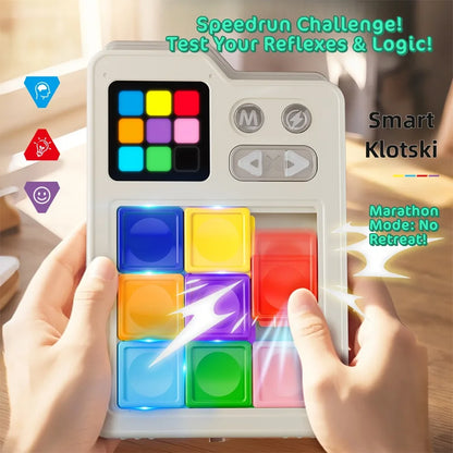 Kids Stress Relieving Pocket Klotski Educational Brain Teaser Toy, Induction Gameboard and Electronic Slide Block Game Toys