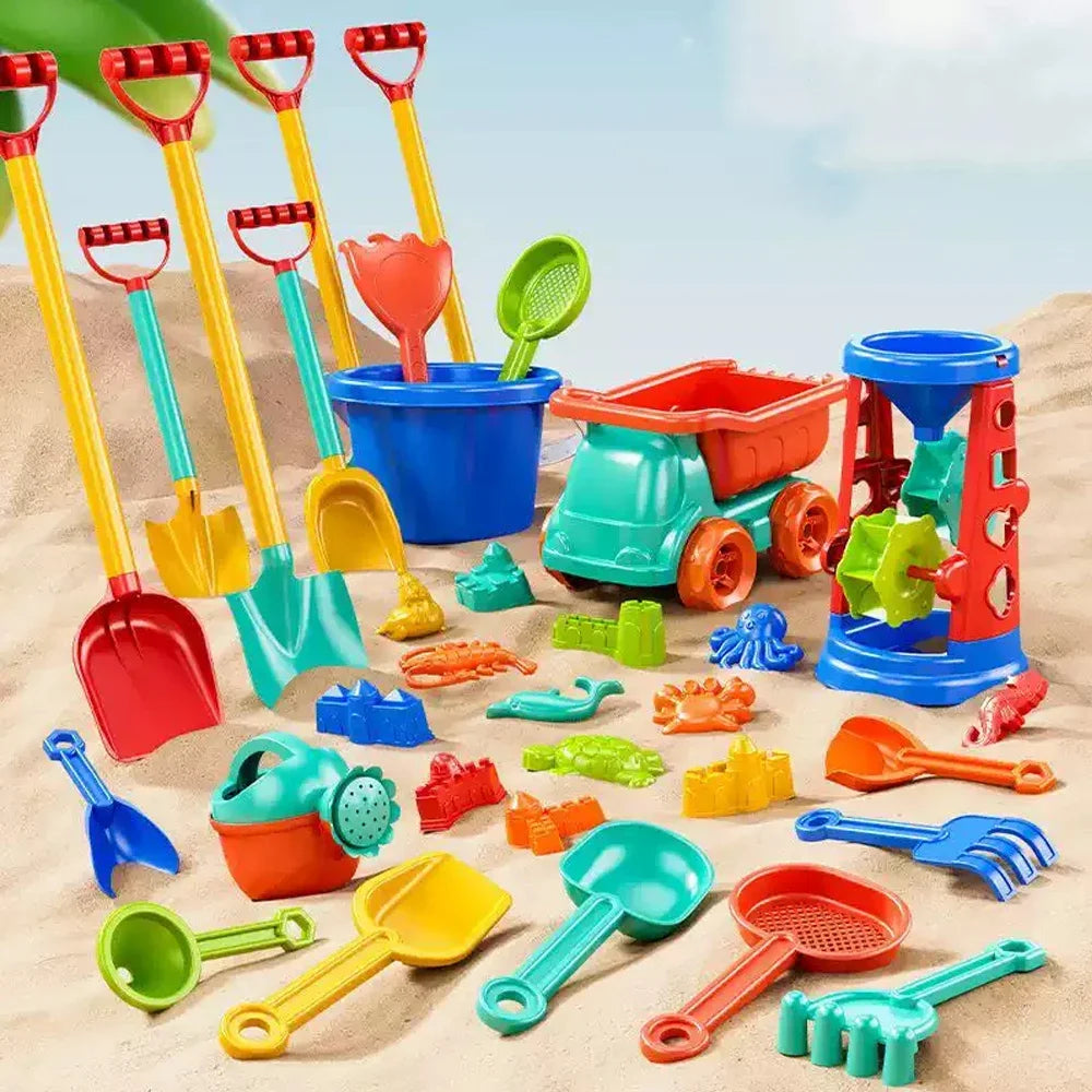 Beach Toys Set of Plastic for Kids Indoor Outdoor Sensory Sandbox Play with Sand Molds Bucket Shovel for Sandcastle Building