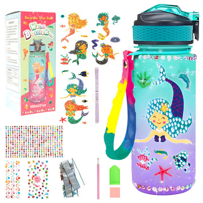 Water Bottle Kits Pretty Colorful Kids Water Bottle Gifts Safe Mermaid Water Bottle with Stickers Attractive Decorate Your Own