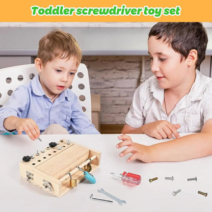Montessori Screwdriver Board Toy Wooden Learning Key Lock Activity Sensory Fine Motor Skill Educational Toy for Kids Gifts