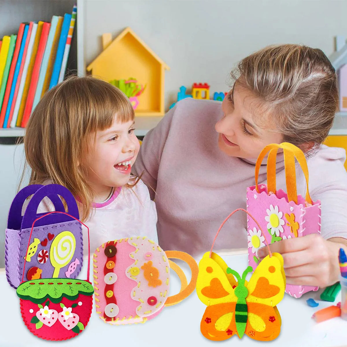 8Pcs Kids Sewing Kit DIY Felt Sewing Kits Preschool Educational Toys Craft Felt with Safety Needle for Boys Girls Beginners