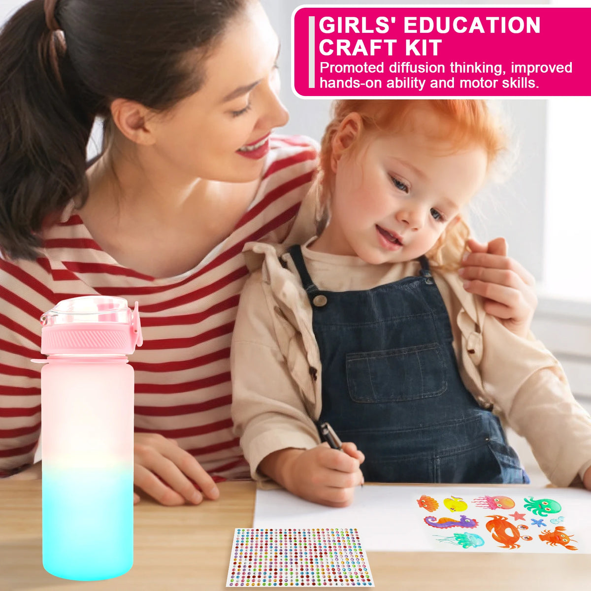 Water Bottle Kits Pretty Colorful Kids Water Bottle Gifts Safe Mermaid Water Bottle with Stickers Attractive Decorate Your Own