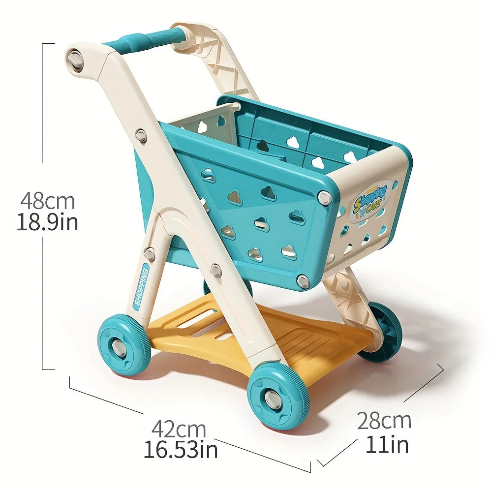 Kids Simulation Shopping Cart Toy Pretend Play Supermarket Trolley Groceries Food Early Education Toys for Boys Girls Gift