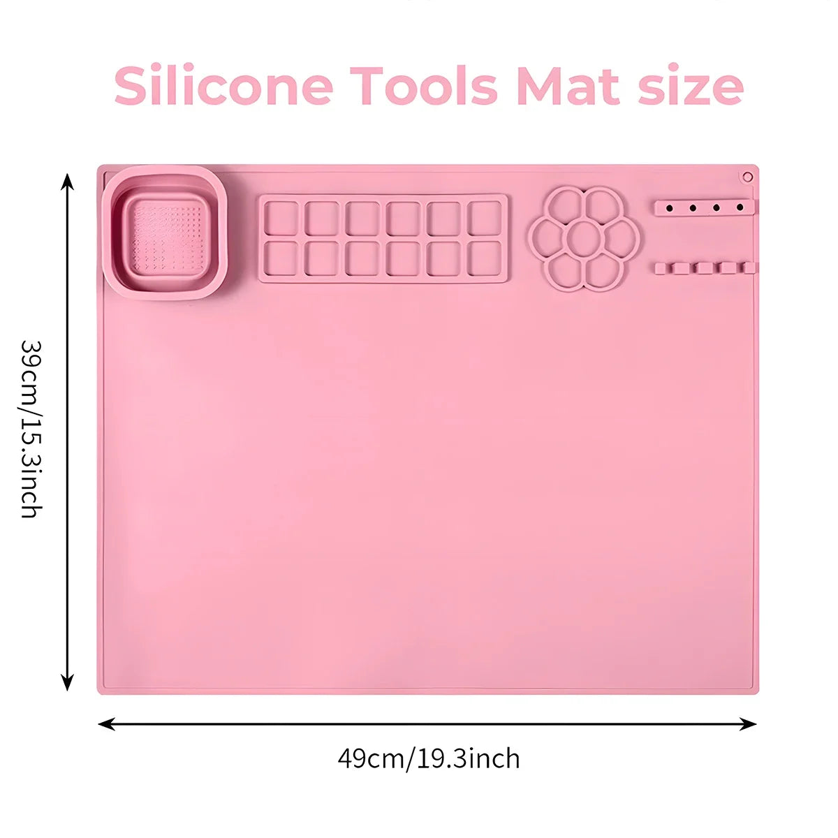 Kids Creative Studio Silicone Art Mat Painting Craft Station with Brush Cup Holder Palette Reusable Non Toxic DIY Drawing Pad
