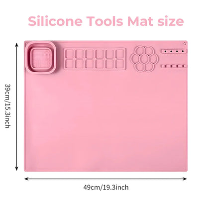 Kids Creative Studio Silicone Art Mat Painting Craft Station with Brush Cup Holder Palette Reusable Non Toxic DIY Drawing Pad
