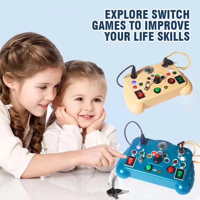 Montessori Busy Board Sensory Toys LED Light Switch Control Board Portable Electric Puzzle Early Educational Puzzle Toy for Kids