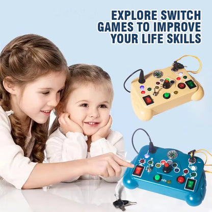 Montessori Busy Board Sensory Toys LED Light Switch Control Board Portable Electric Puzzle Early Educational Puzzle Toy for Kids
