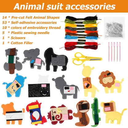 Kids Sewing Kit Woodland Animals Craft DIY Sewing Felt Plush Animals for Kids Beginners Educational Sewing Ornaments Art Toy Set