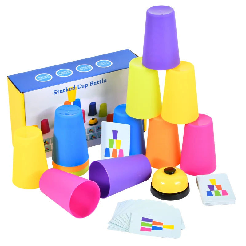 Montessori Toys Stack Cup Game With Card  Kid Educational  Intellectual Enlightenment Color Cognition Logic Training Children