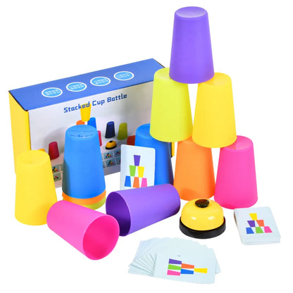 Montessori Toys Stack Cup Game With Card  Kid Educational  Intellectual Enlightenment Color Cognition Logic Training Children