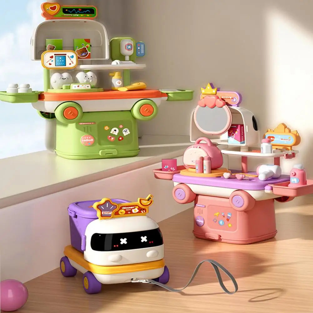 Kids Doctor Kitchen Makeup Toys for Girls Interactive Pretend Playhouse Set Portable Foldable Storage Box Children Birthday Gift