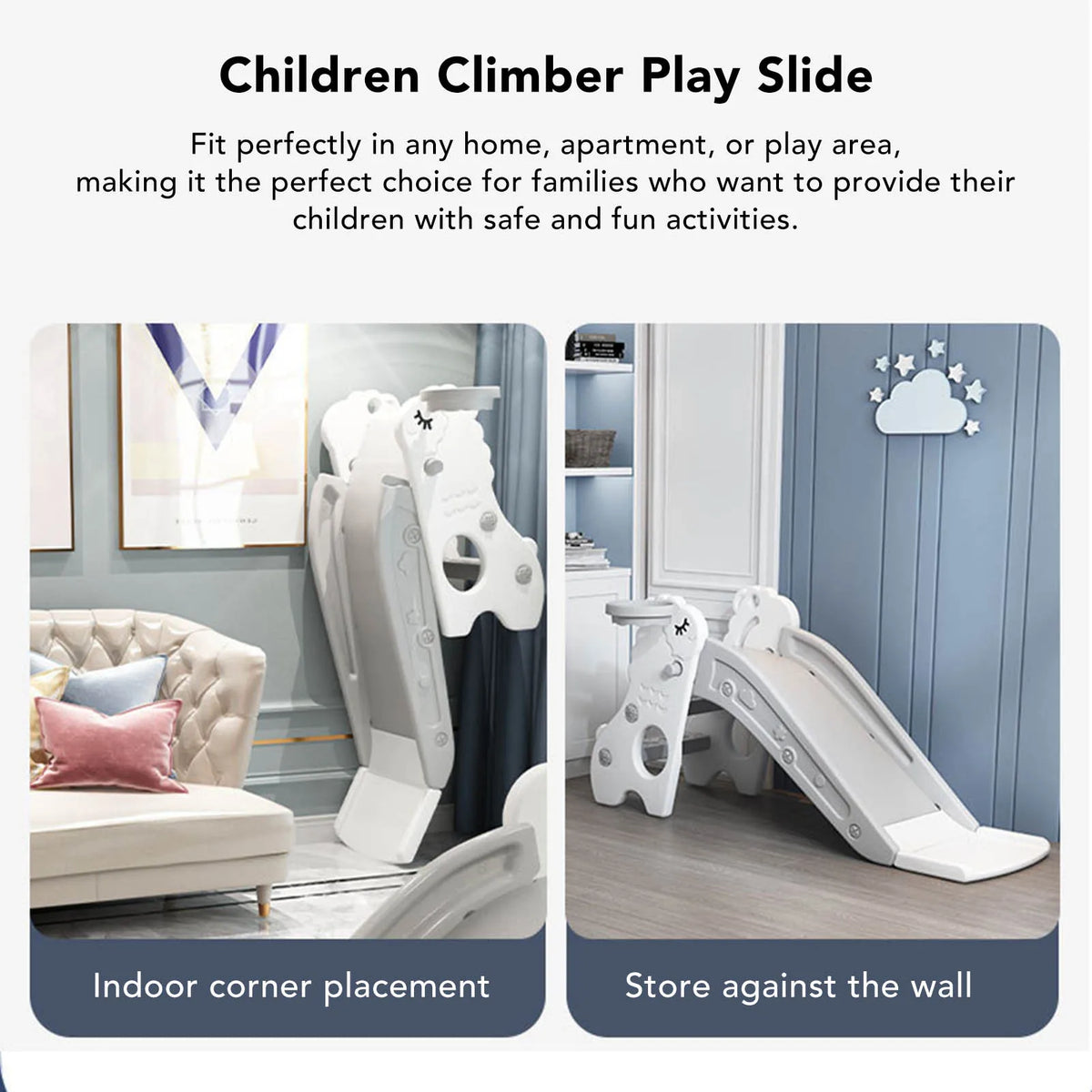 Children Climber Play Slide Kids Indoor Sliding Slide Freestanding Folding 2 Stairs Stable Base Climber Play Slide for Toddlers