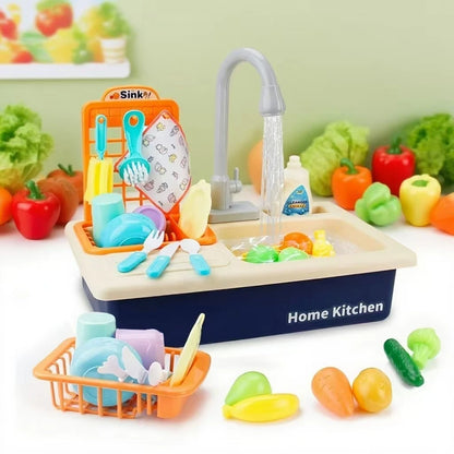 Kids Play Sink with Running Water, Toddler Sink Dishwasher Toy, Water Table Pretend Play for Toddlers Age 3+, Role Play Kitchen